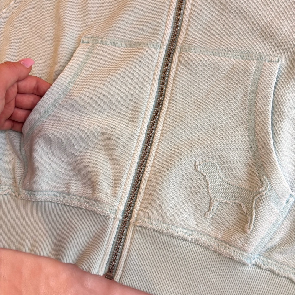 NWT PINK Victoria’s Secret Light Aqua Blue Cropped Full Zip Sweatshirt Size XS - Picture 6 of 10